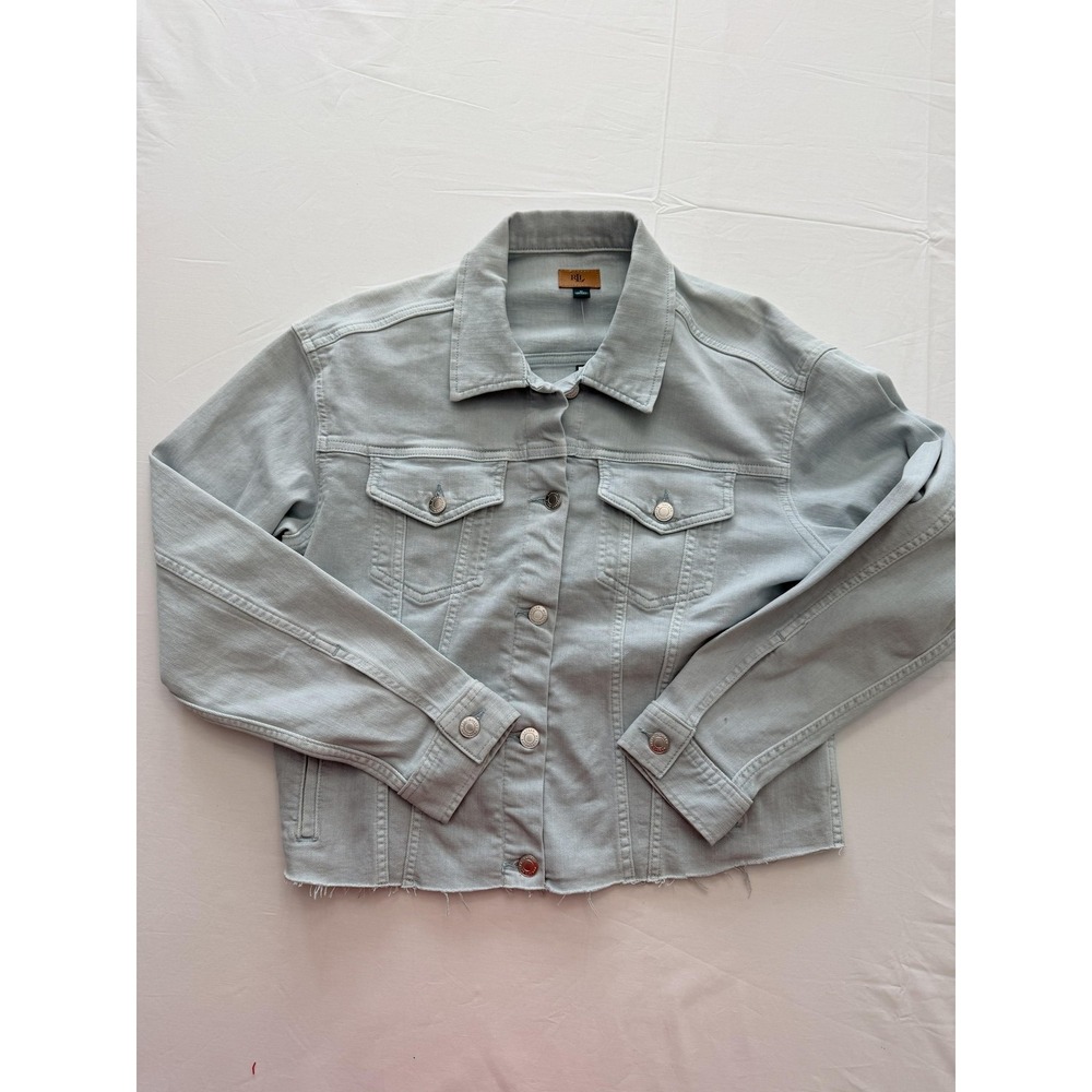 Lauren Ralph Lauren Jacket Womens Medium Blue Denim Cropped Raw Hem Button Front